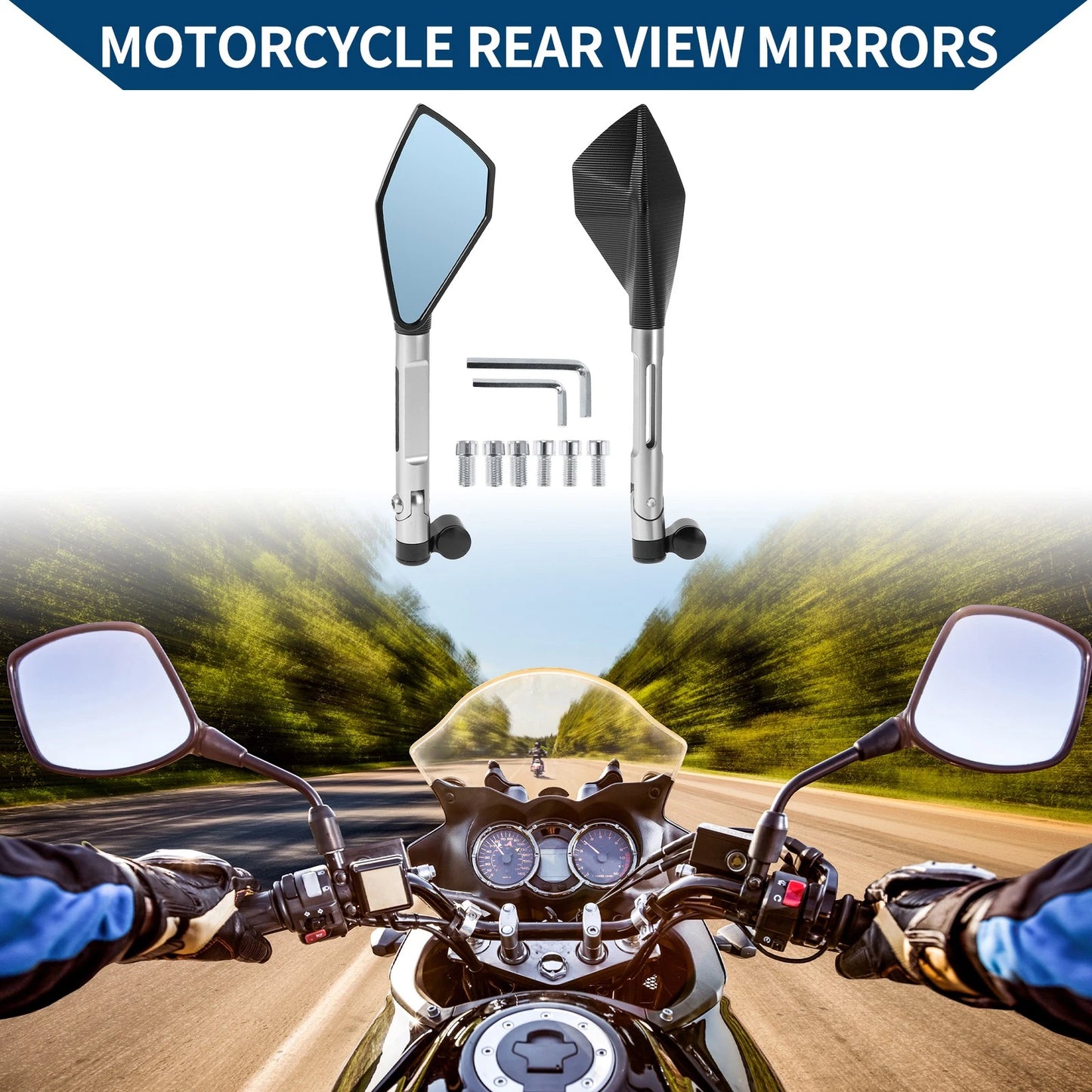 M8/M10 / 1 Set / Rear View Mirrors Prismatic Shape Black Silver Tone