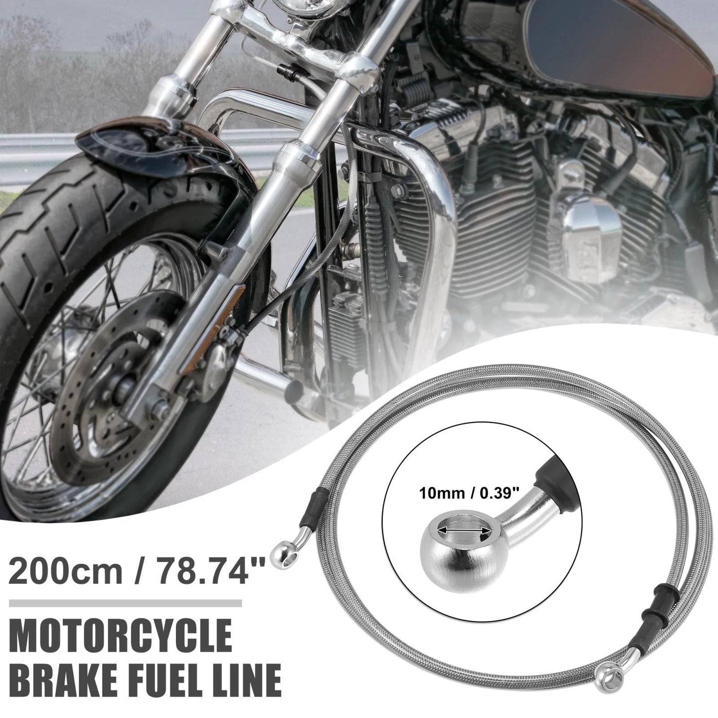 10mm Motorcycle Braided Brake Clutch Oil Hoses Pipe Silver Tone for Make Model