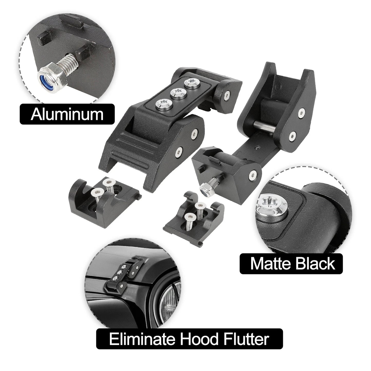 2 x Car Hood Latch Lock Kit with Accessories for Jeep Wrangler JK JKU (2007-2017)