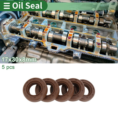 Oil Seal FKM Rubber 17x30x8mm High Pressure Brown 5 pcs