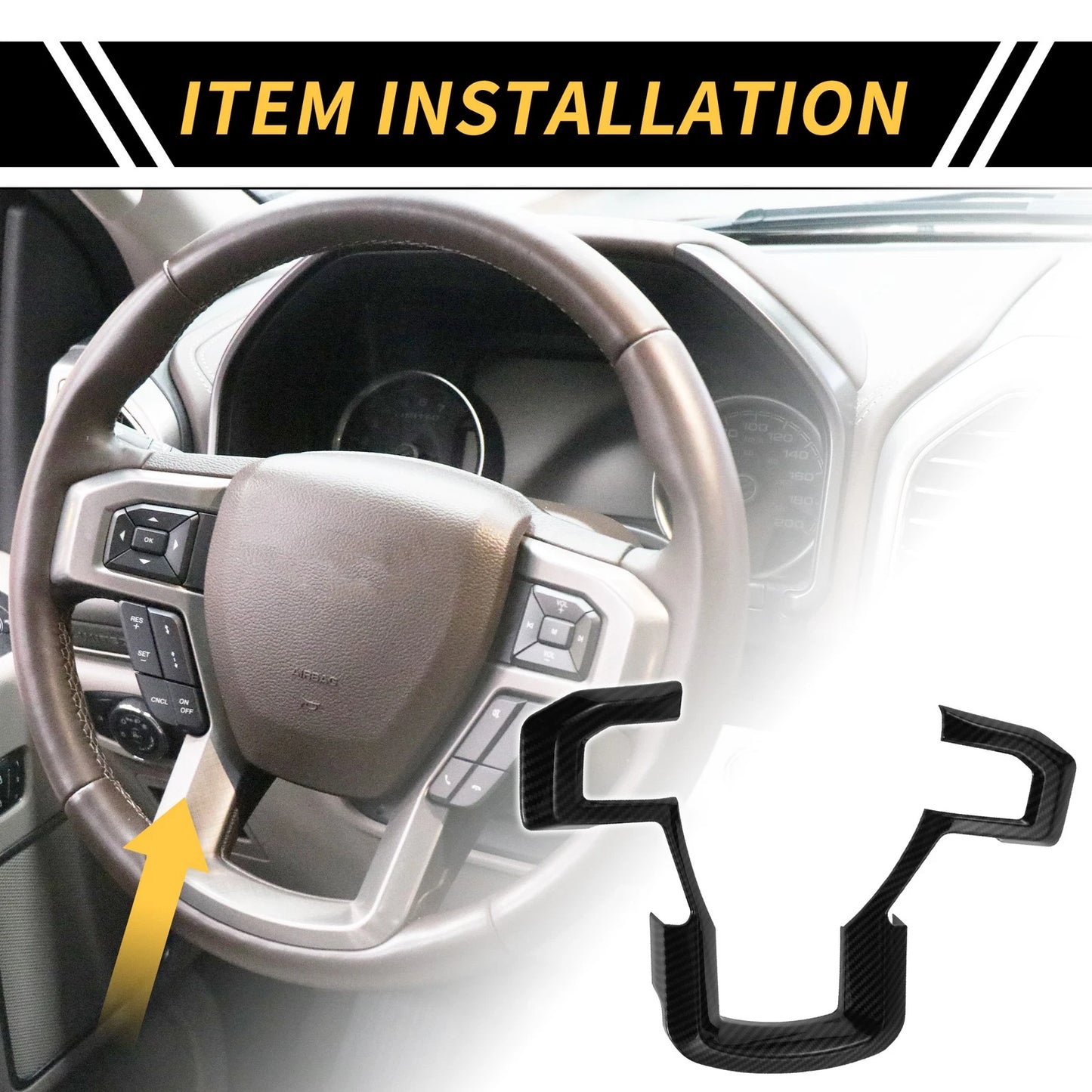 Steering Wheel Cover Trim for Ford F-150 (2015-2020) Carbon Fiber Black