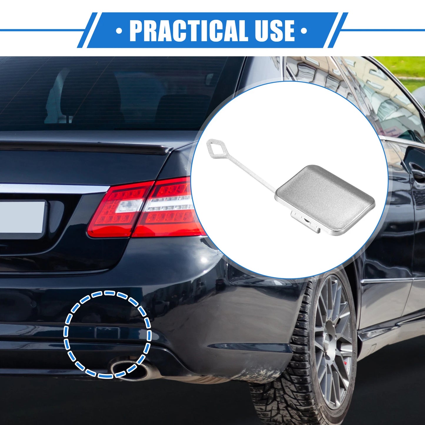 Rear Bumper Tow Hook Cap for Mercedes-Benz E350 Sedan (2010-2013) Silver Tone