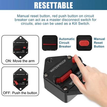 Waterproof Circuit Breaker / 30A / 12V-48VDC for Automotive RV Marine