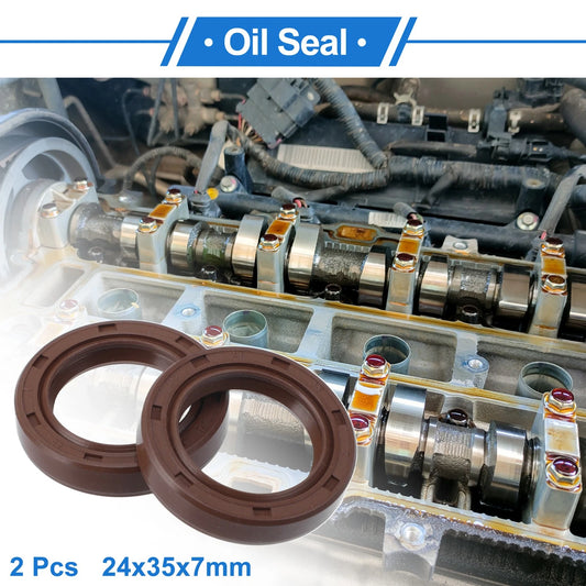 Oil Seal Rotary Shaft Seal FKM Rubber 24x35x7mm Brown 2 pcs