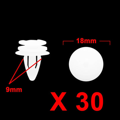30 Pcs 9mm White Plastic Rivets Clips for BMW (Various Years)
