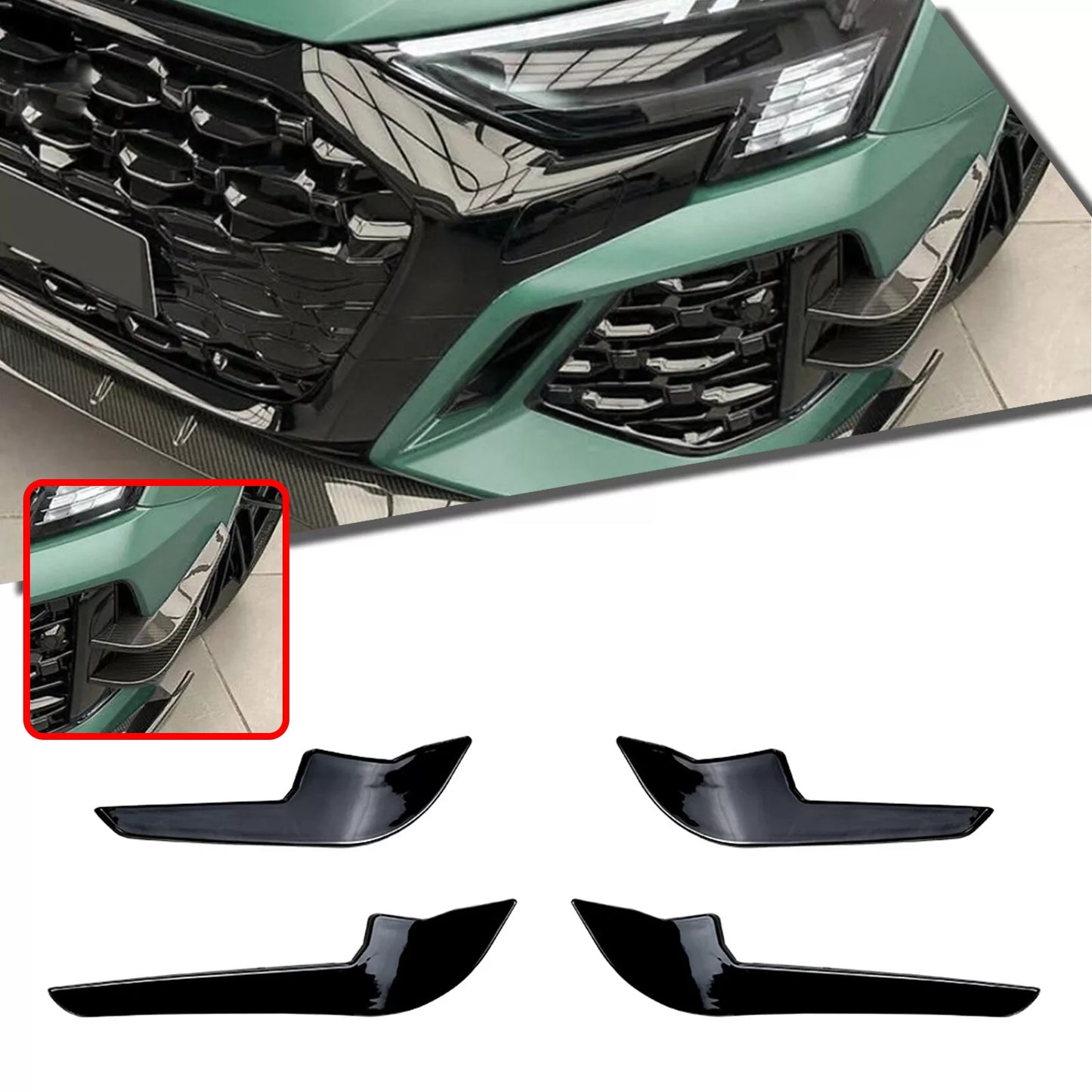 Bumper Side Air Vent Trims for Audi RS3 8Y (2021-2024) Gloss Black