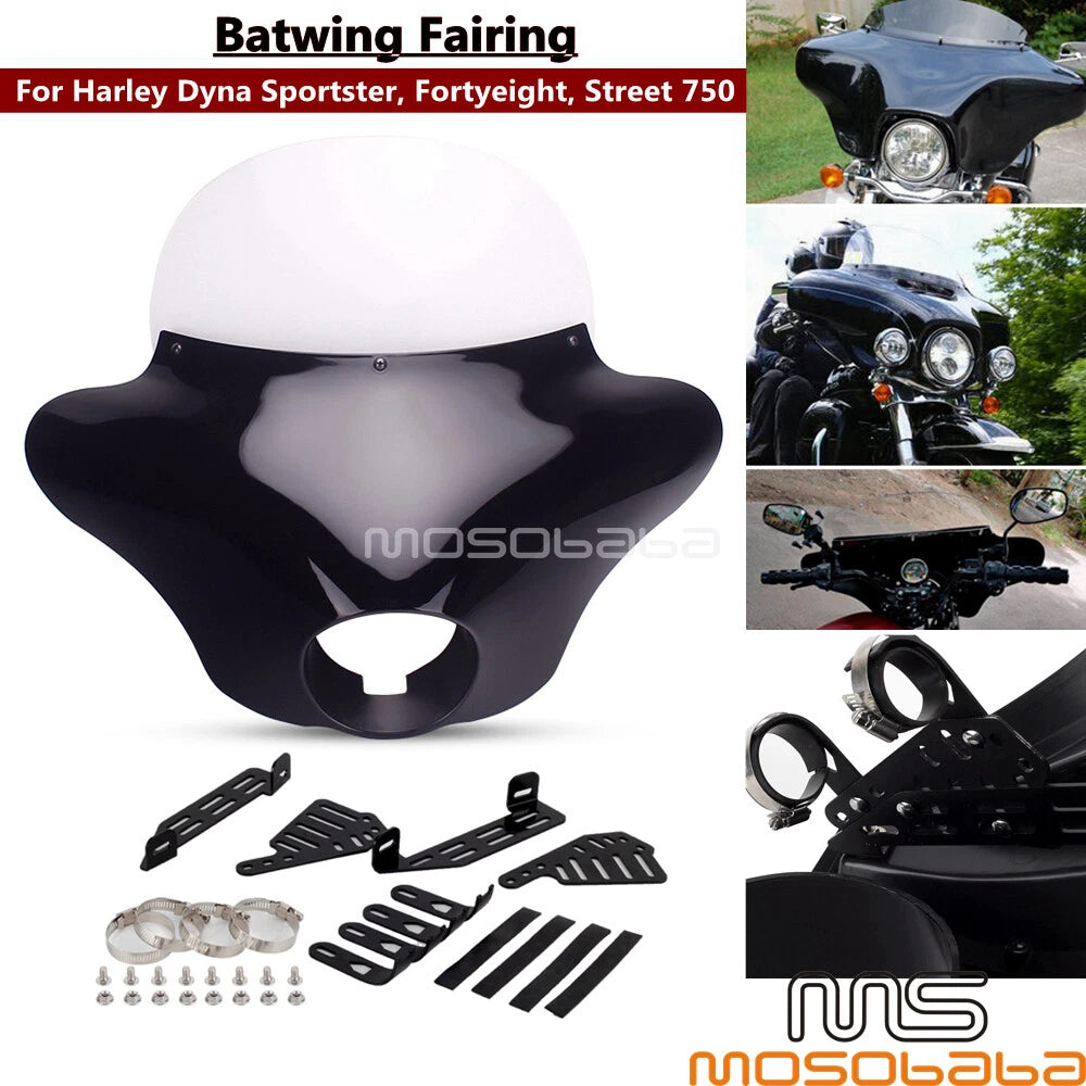 Windshield & Batwing Fairing for Harley Sportster 48 XL1200X 883 Dyna (2010-2023)