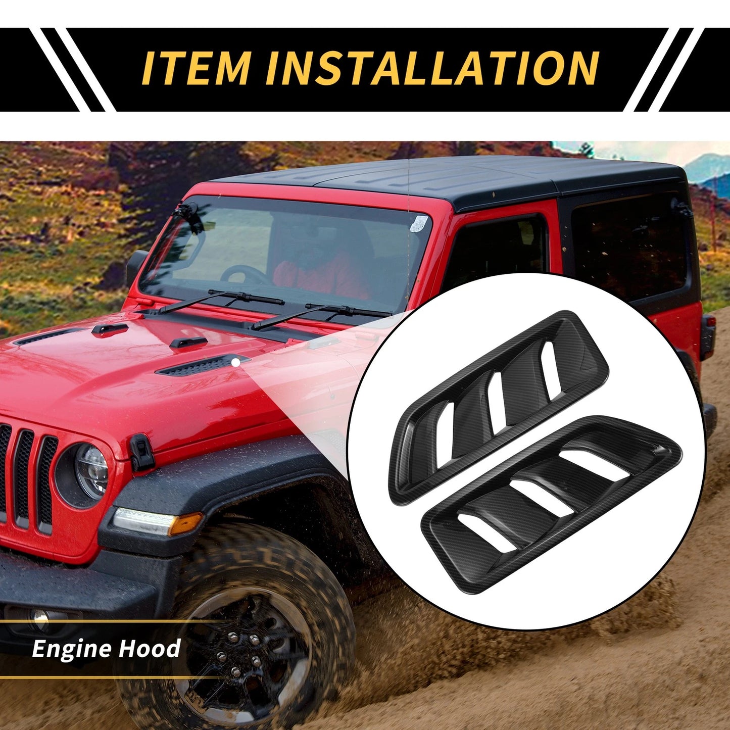 Front Hood Air Outlet Vent Cover for Jeep JL JLU Gladiator (2018-2024) Black