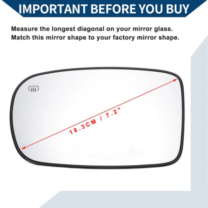 Heated Left Side Mirror Glass Replacement for Chrysler 200 300 (2005-2018)