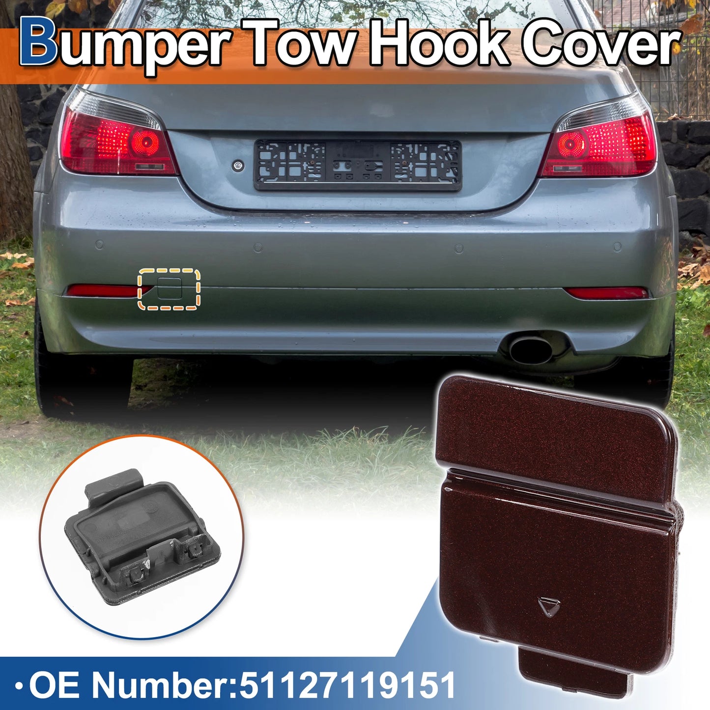 Rear Tow Hook Cover for BMW 525i 530i 545i 550i (2001-2007) - Red