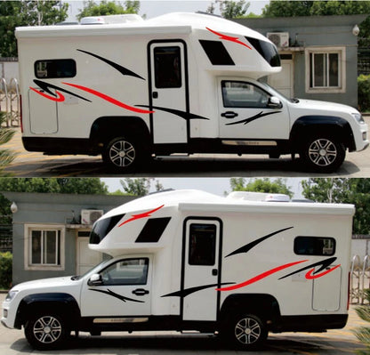 Black Red Stripes Vinyl Decals Stickers Pair for Caravan Trailer Camper
