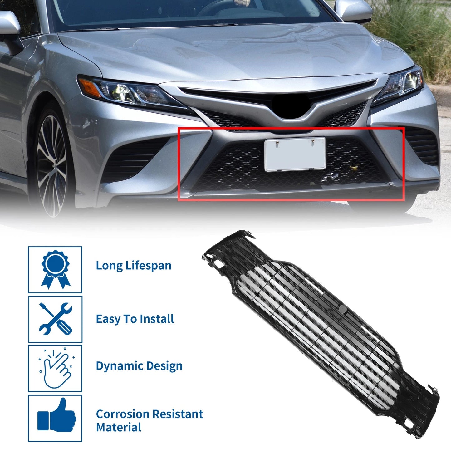 Front Lower Bumper Grille for Toyota Camry LE 2021-2022 Black