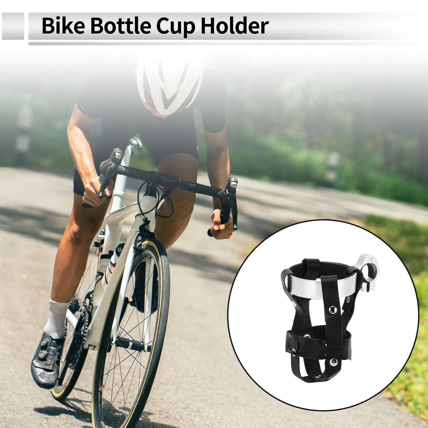 Water Bottle Cup Holder for Motorcycle/Bicycle Black Silver PU Aluminum Alloy