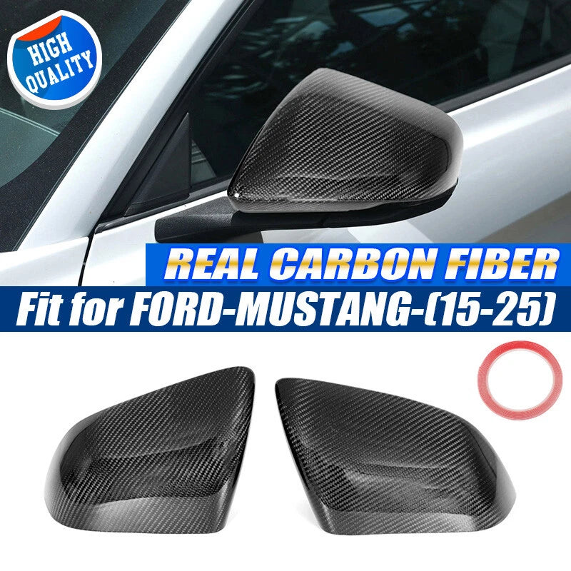 2 x Real Carbon Fiber Mirror Cover Caps for Ford Mustang (2015-2023) with LED Signal