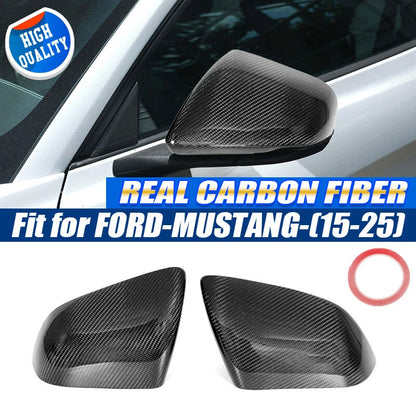 2 x Real Carbon Fiber Mirror Cover Caps for Ford Mustang (2015-2023) with LED Signal