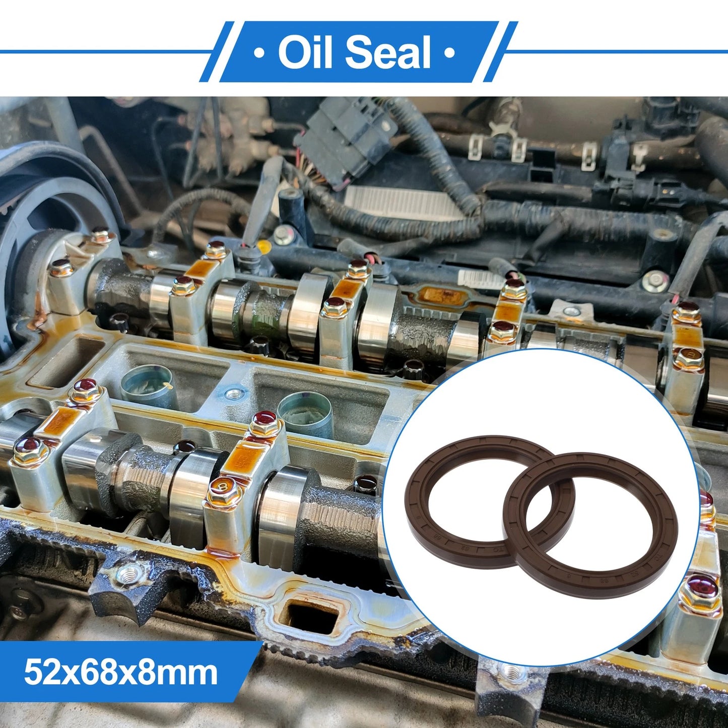 Oil Seal 2 x 52x68x8mm Brown FKM Rubber Seal Ring