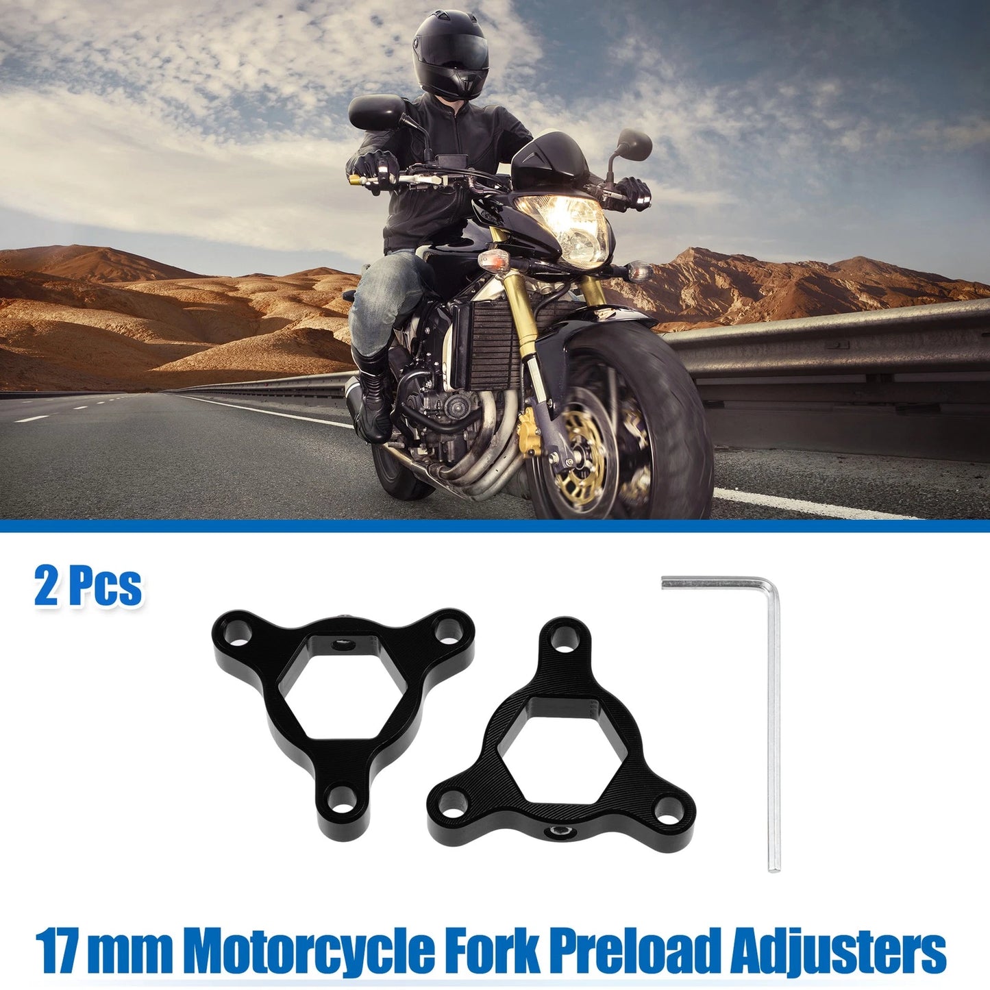 2 x 17mm Racing Fork Preload Adjusters Aluminum Alloy Black for Make Model