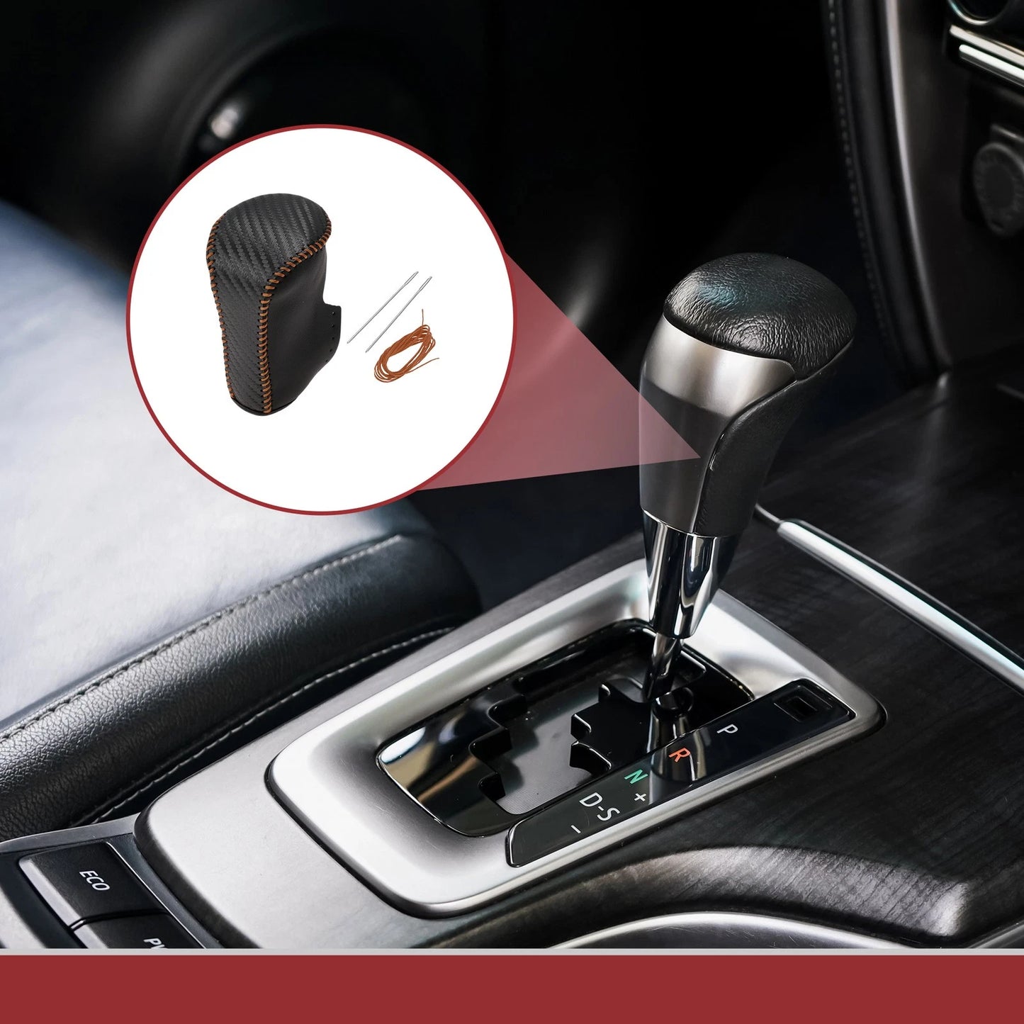 Car Gear Shift Knob Cover 1 Pc for Honda Accord (2008-2012) Black Orange Leather