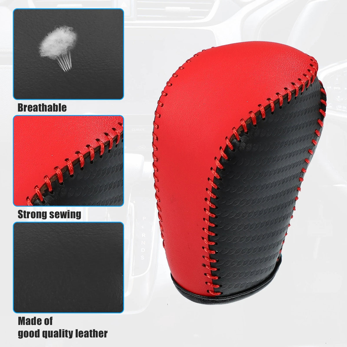 Leather Gear Shift Knob Cover for Honda Civic Carbon Fiber Red