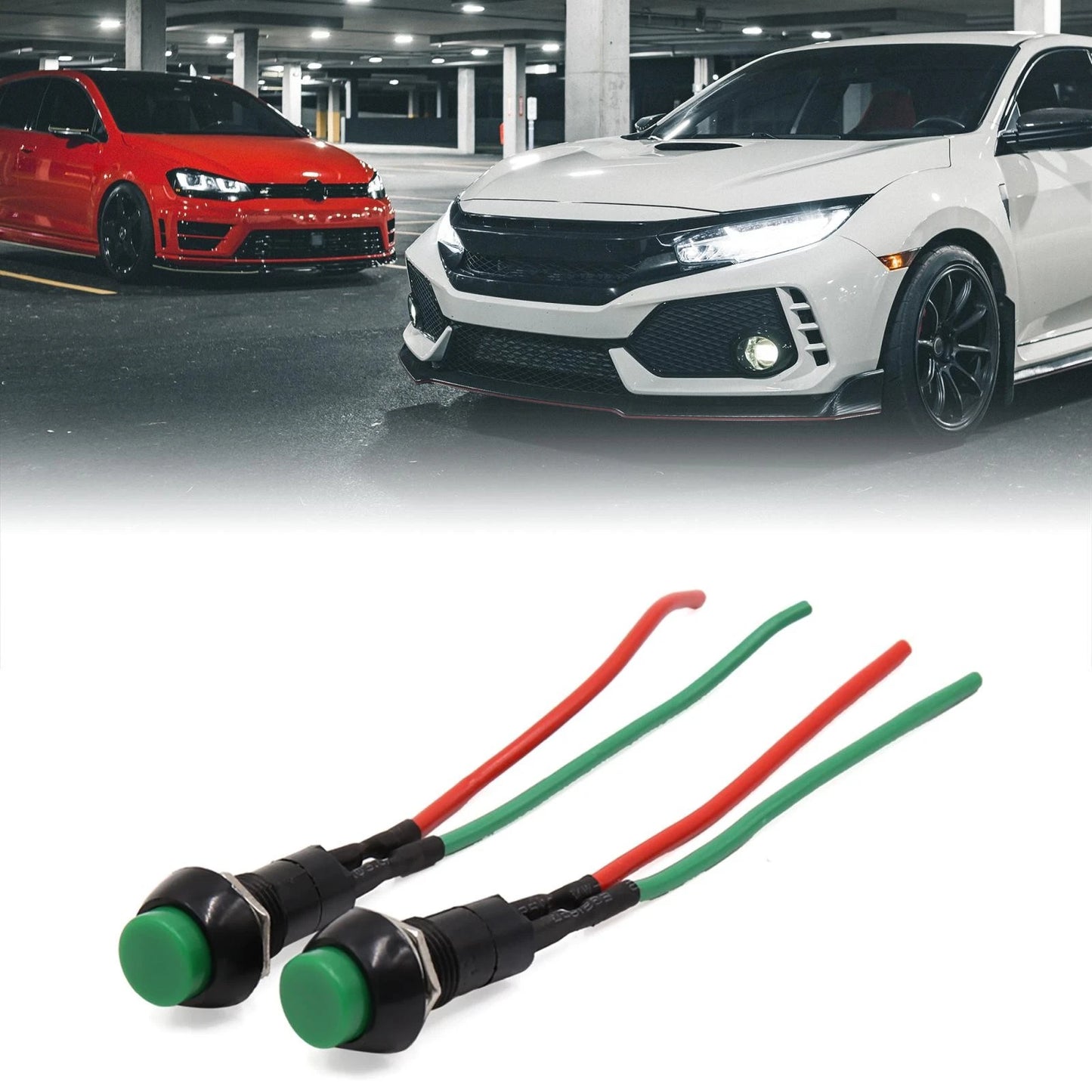 2 x Round Wired Momentary Push Button Switch DC12V-24V for Car Motorcycle