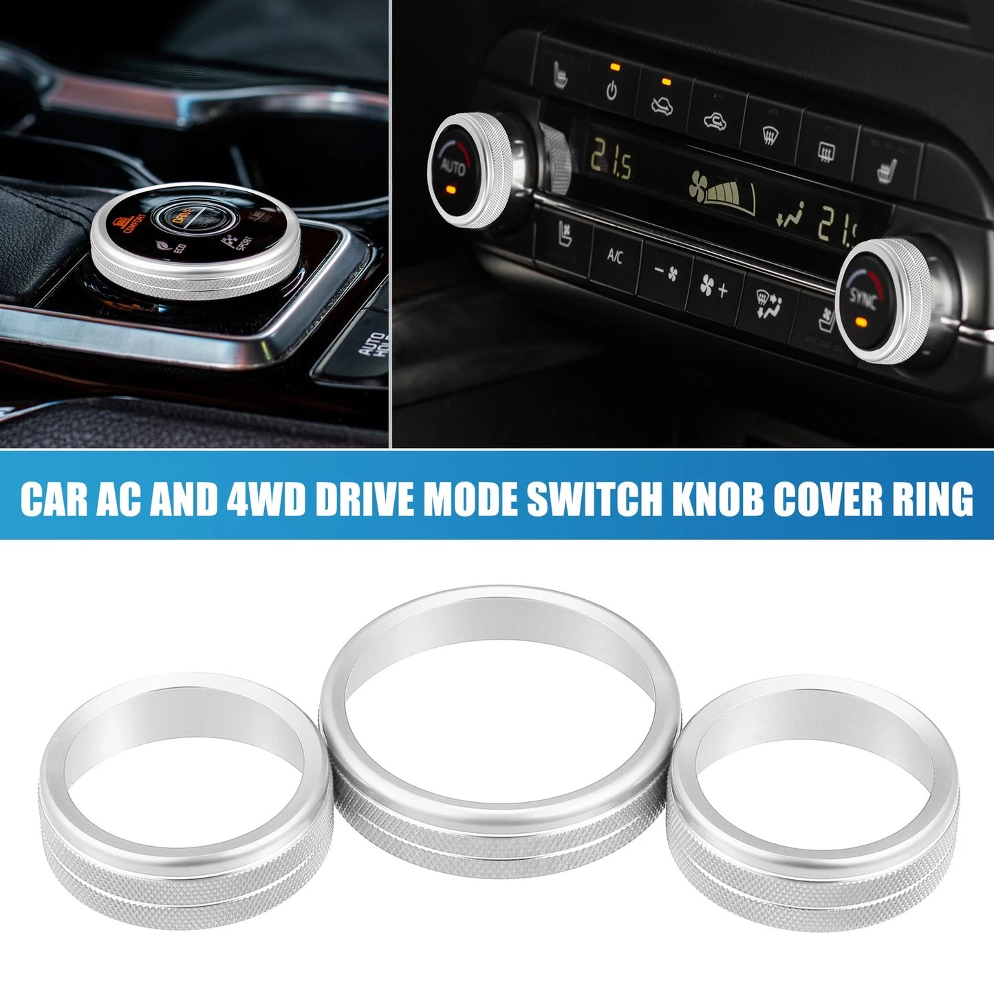 3 x AC 4WD Mode Switch Knob Ring Covers for Nissan Rogue (2021-2022)