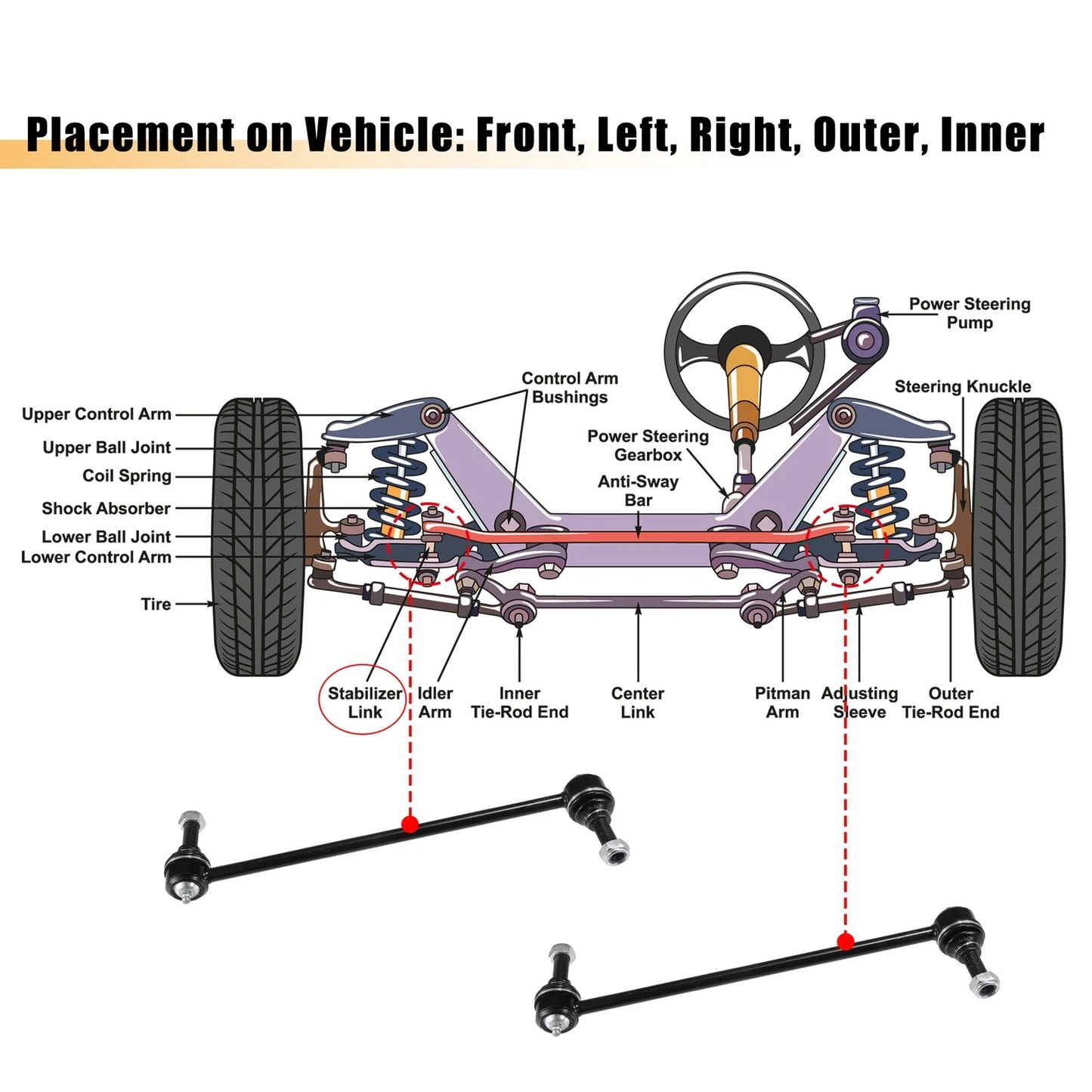 6 x Front Inner Outer Tie Rod Ends & Sway Bar Links for Chrysler Voyager (01-03)