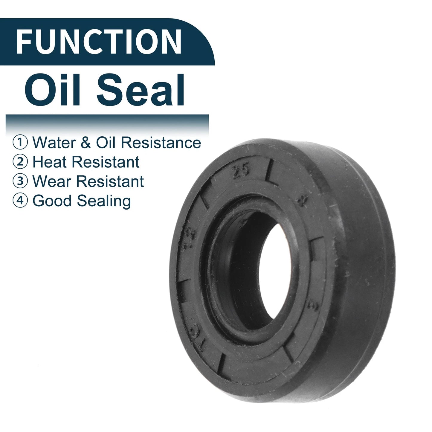 Oil Seal Rotary Shaft Seal NBR Rubber 12x25x8mm Black 5Pcs