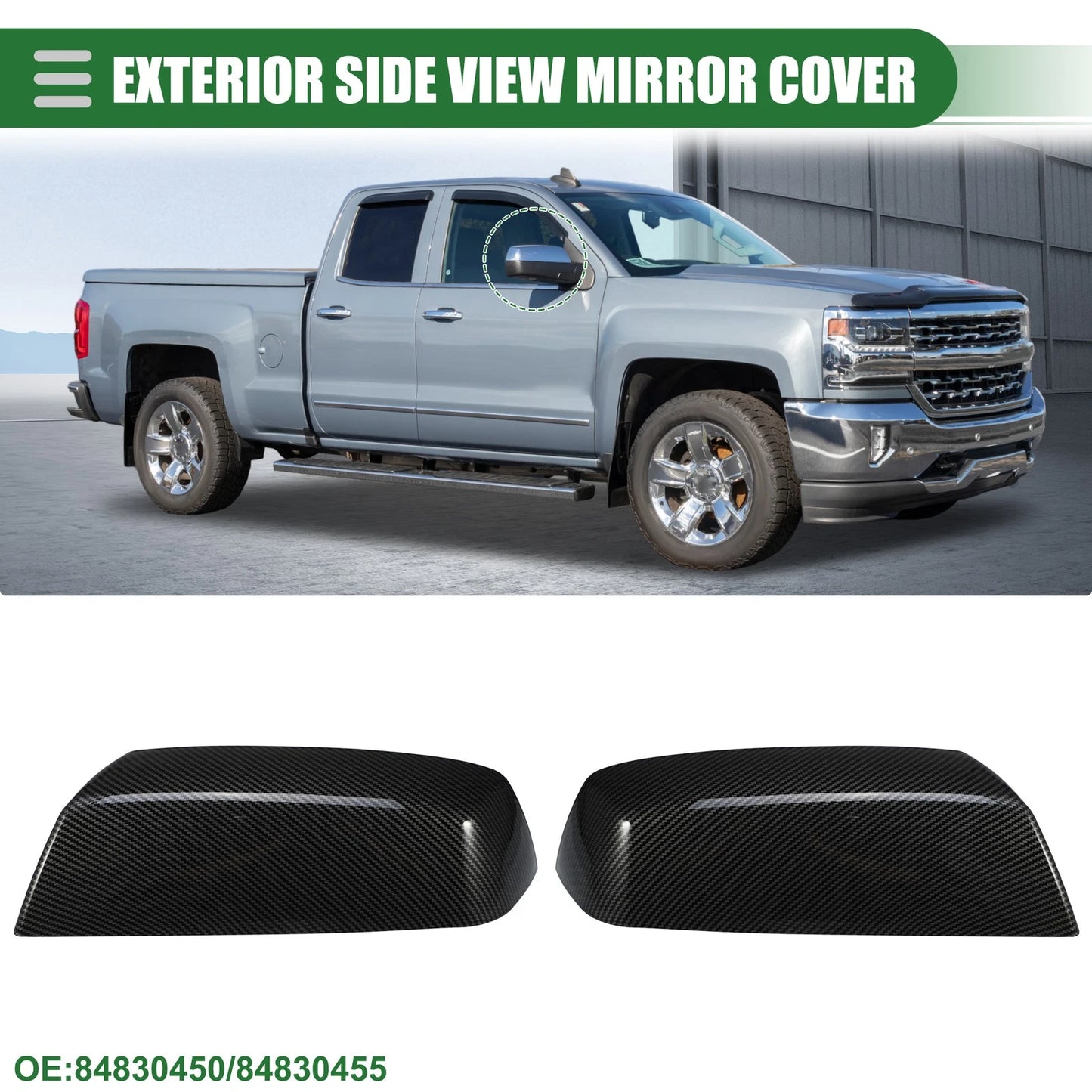 Pair Left Right Rearview Mirror Cap for Chevrolet Silverado 1500 (14 - 19)