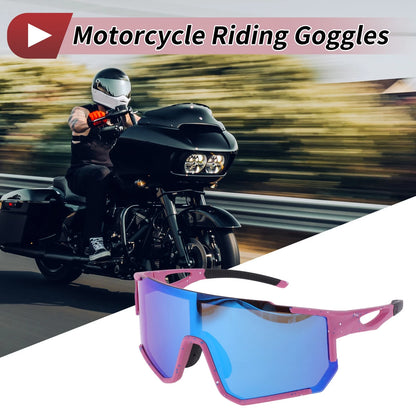 Motorcycle Riding Goggles Blue Pink with Blue and White Dots