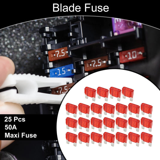 Maxi Fuse 50A Blade Fuse for Car Boat Truck RV Motorcycle 25 Pcs