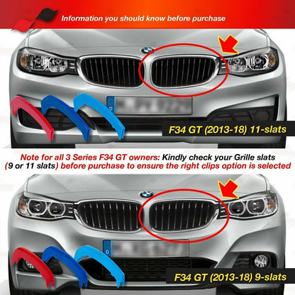 M-Power 9 Bars Kidney Grille Cover Insert Clips for BMW GT F34 (2013-2018)