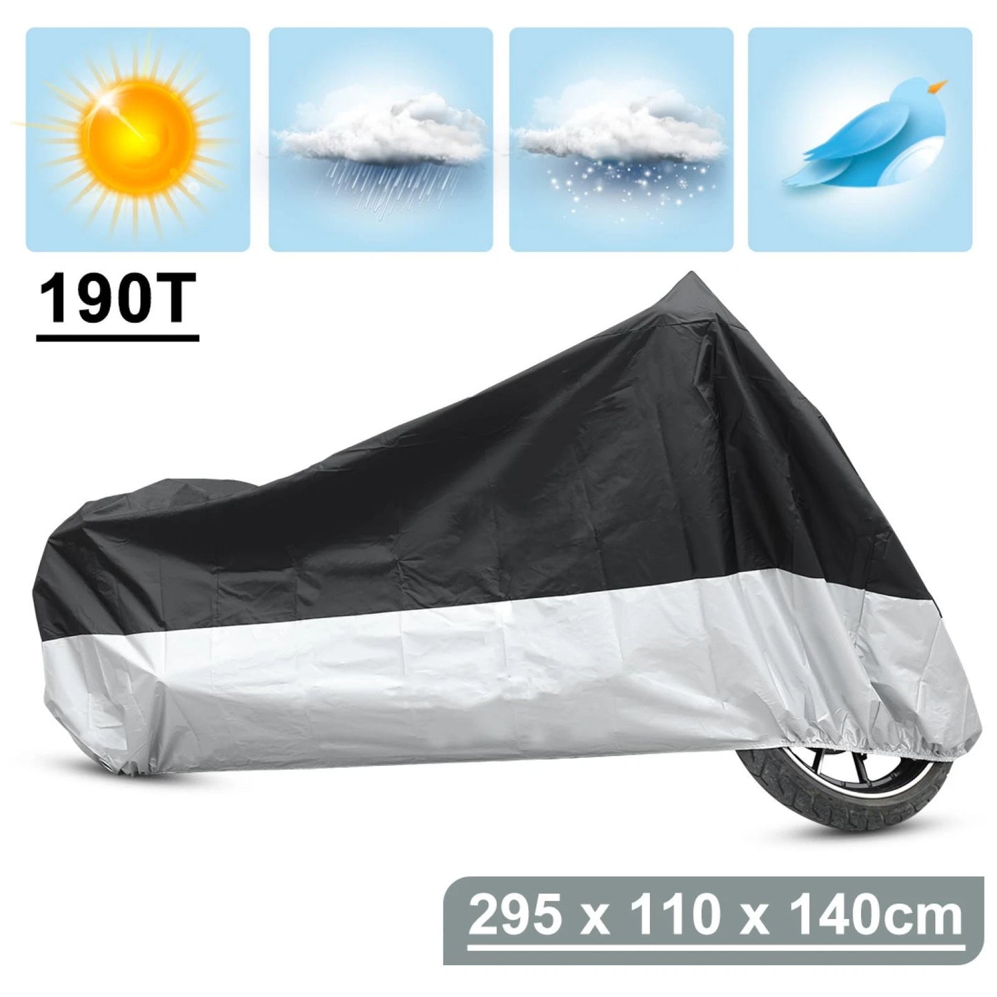 XXXL 190T Motorcycle Cover Black+Silver Outdoor Waterproof UV Protection