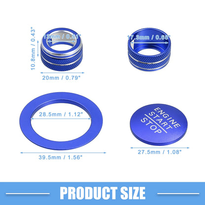 3 x Volume Switch Knob Engine Button Covers for Honda Civic (2022-2023) Blue