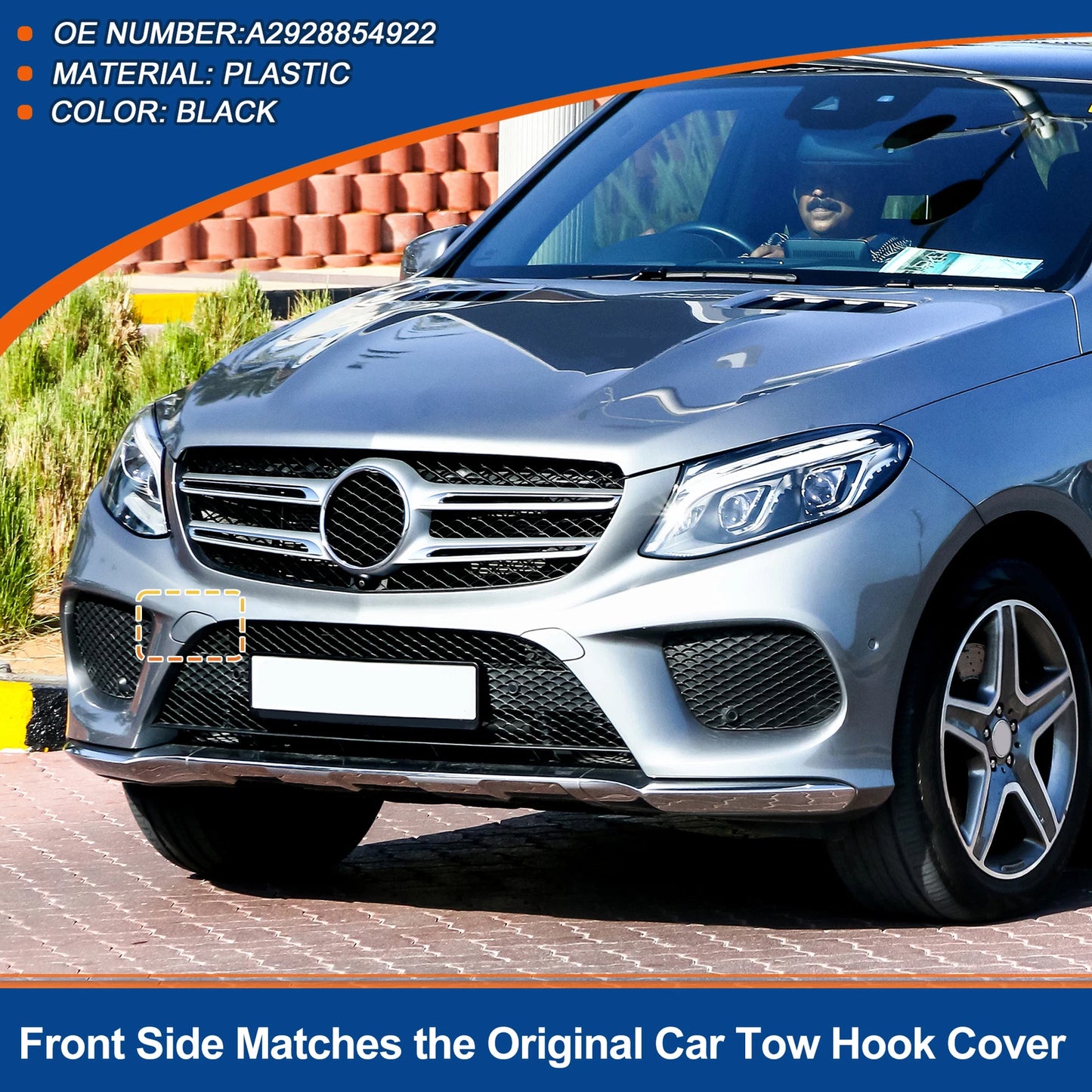 Bumper Tow Hook Cover for Mercedes-Benz GLE X166 (2016-2023) Black
