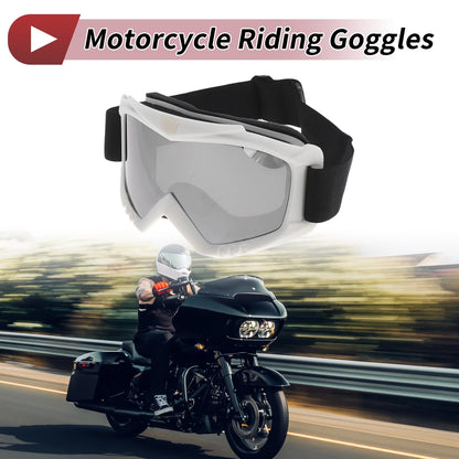 Motorcycle Riding Goggles Silver Tone Lens White Frame PC Cycling Sunglasses