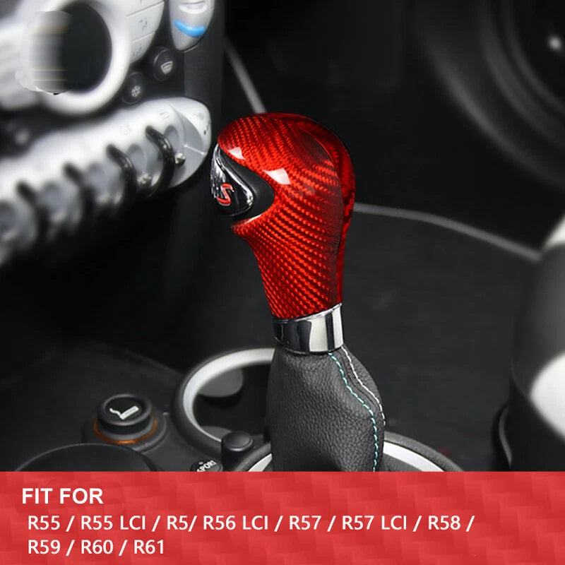 Red Carbon Fiber Gear Shift Knob Head Cover Trim fit For Mini Cooper R55 R56 R57