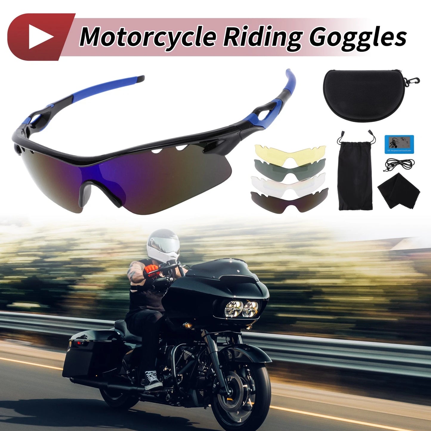 1 Set Motorcycle Riding Goggles Blue Lens Blue Frame PC Cycling Sunglasses