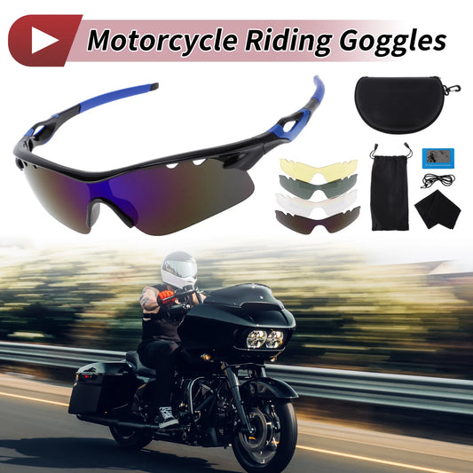 1 Set Motorcycle Riding Goggles Blue Lens Blue Frame PC Cycling Sunglasses