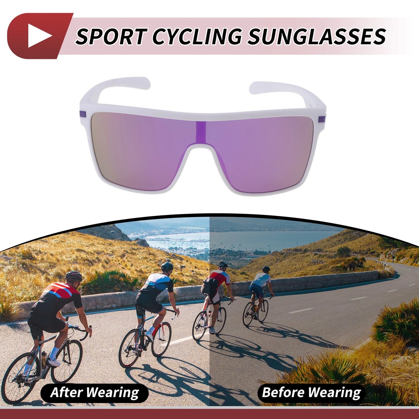 Motorcycle Riding Goggles Purple Lens White Frame Tri-Acetyl Cellulose