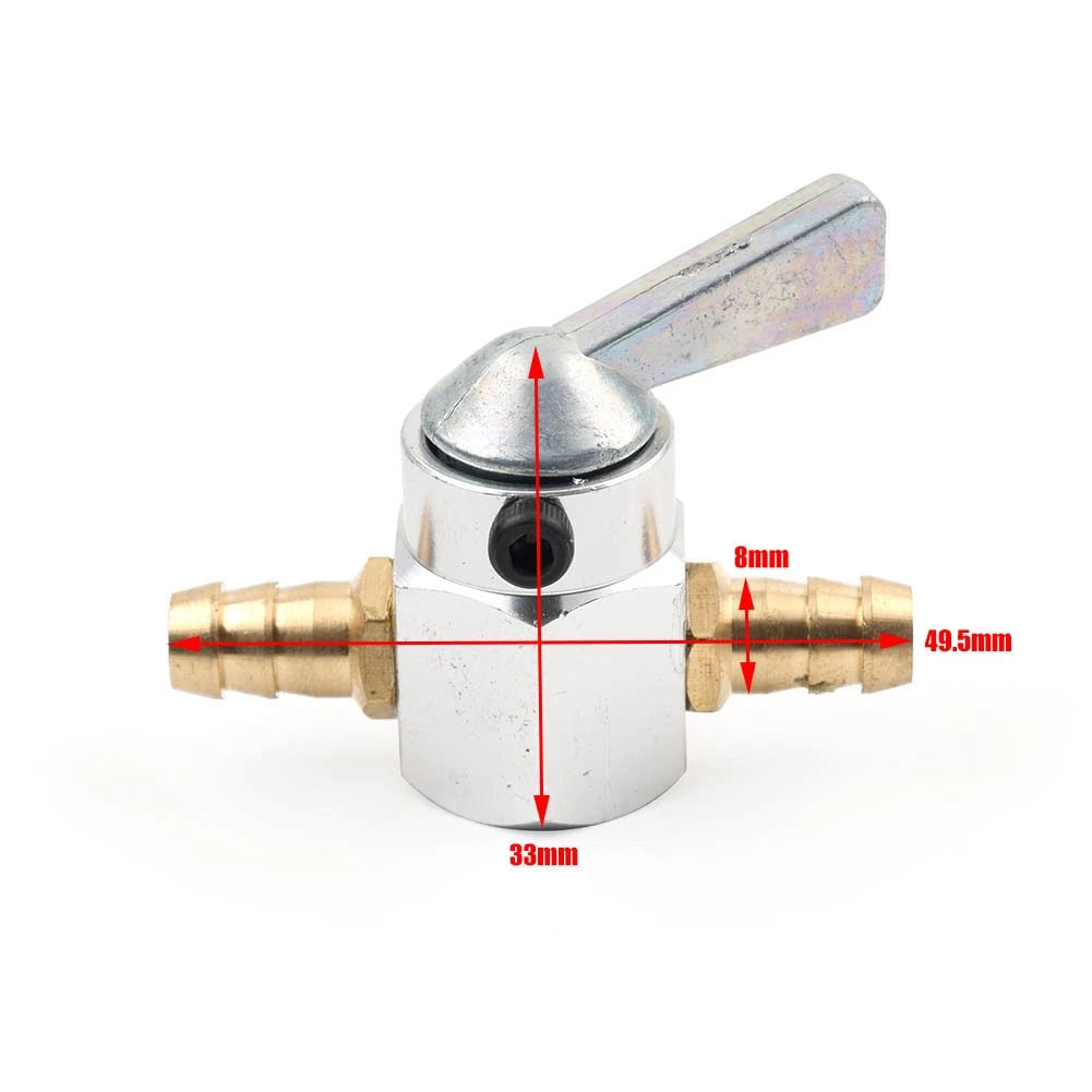 8mm On-Off Fuel Tap Gas Valve Petcock for Motorcycle Inline Silver
