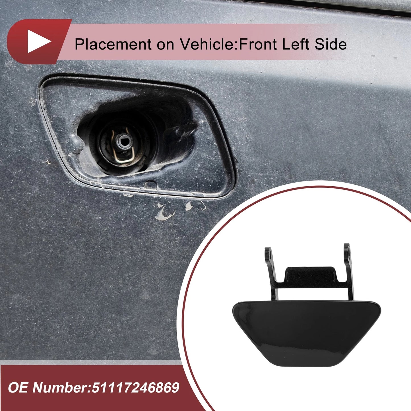 Bumper Headlight Washer Nozzle Cover Cap for BMW 528i (2012-2013) Black