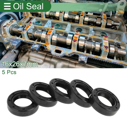 Oil Seal 16x26x7mm Rotary Shaft Seal NBR Rubber Black 5 pcs