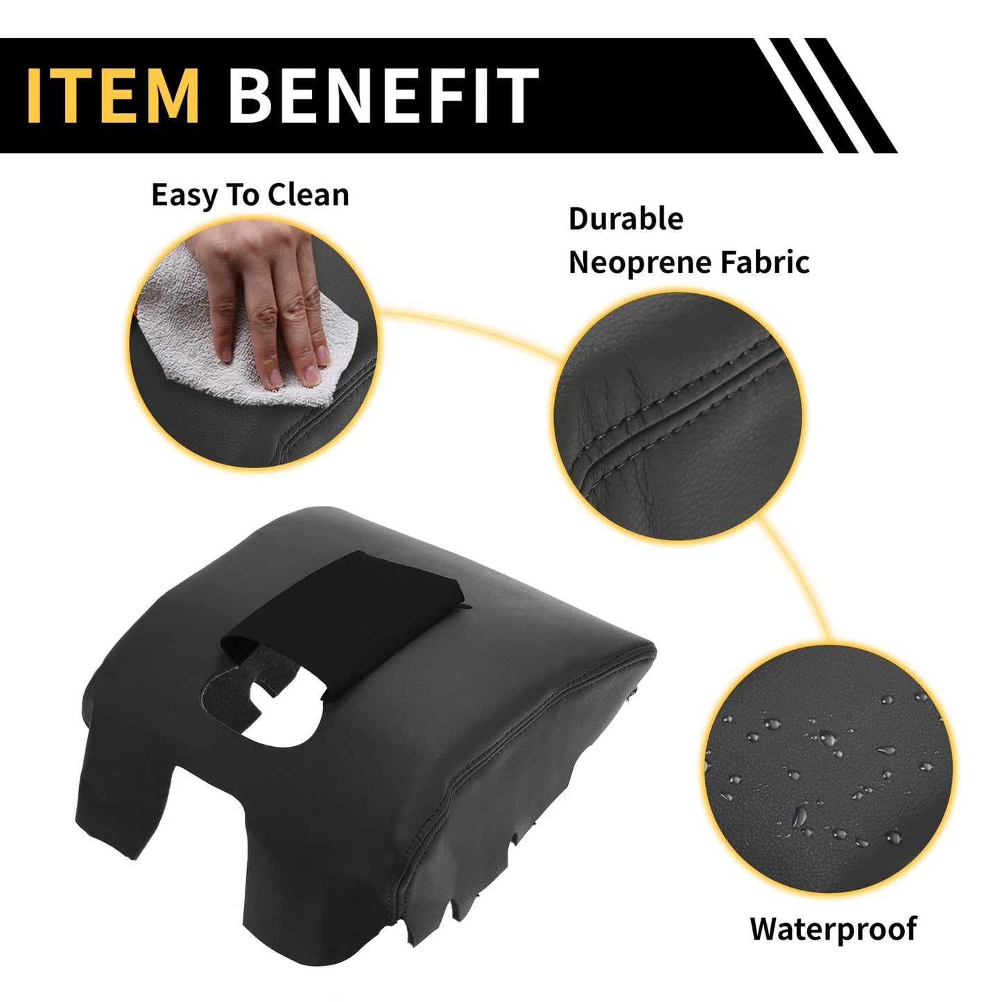 Console Lid Armrest Cover for GMC Sierra 1500 Microfiber Leather Black