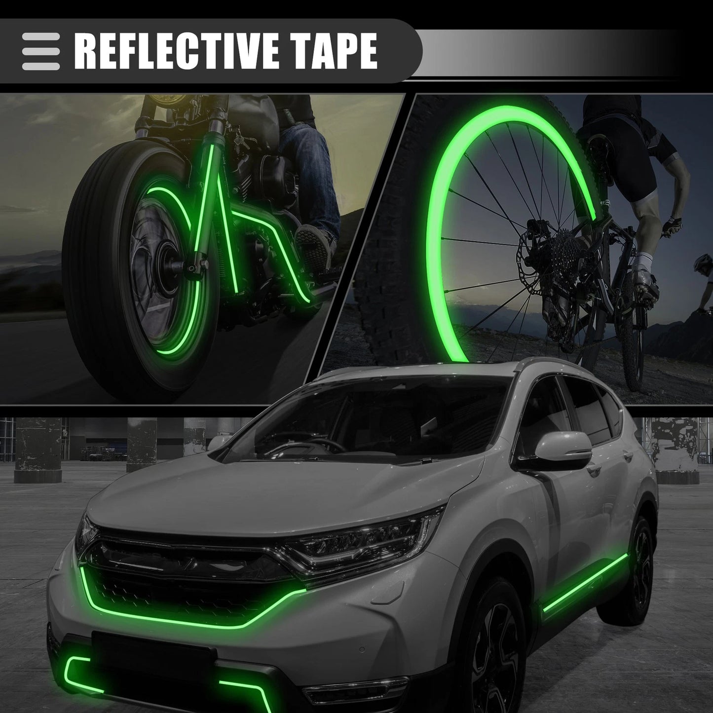 Universal Reflective Tape for Motorcycles Green High Brightness PVC