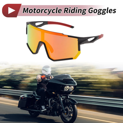 Motorcycle Riding Goggles Red Lens Black Frame Cycling Sunglasses UV400
