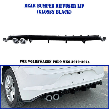 Gloss Black Rear Bumper Diffuser with Tips for VW Polo MK6 (2019-2024)