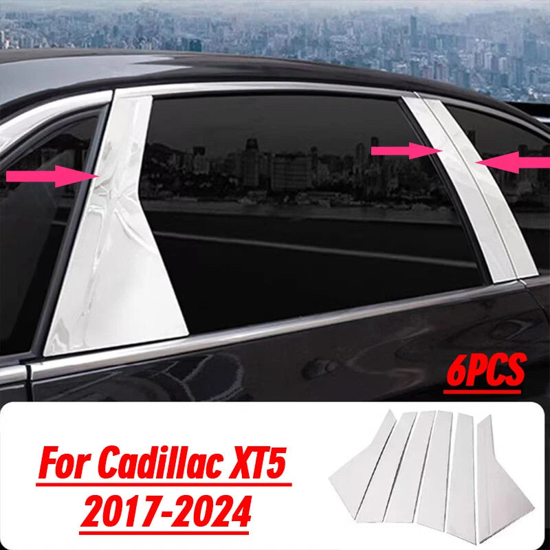 6Pcs Chrome Pillar Post Stainless Trim Door Cover for Cadillac XT5 (2017–24)