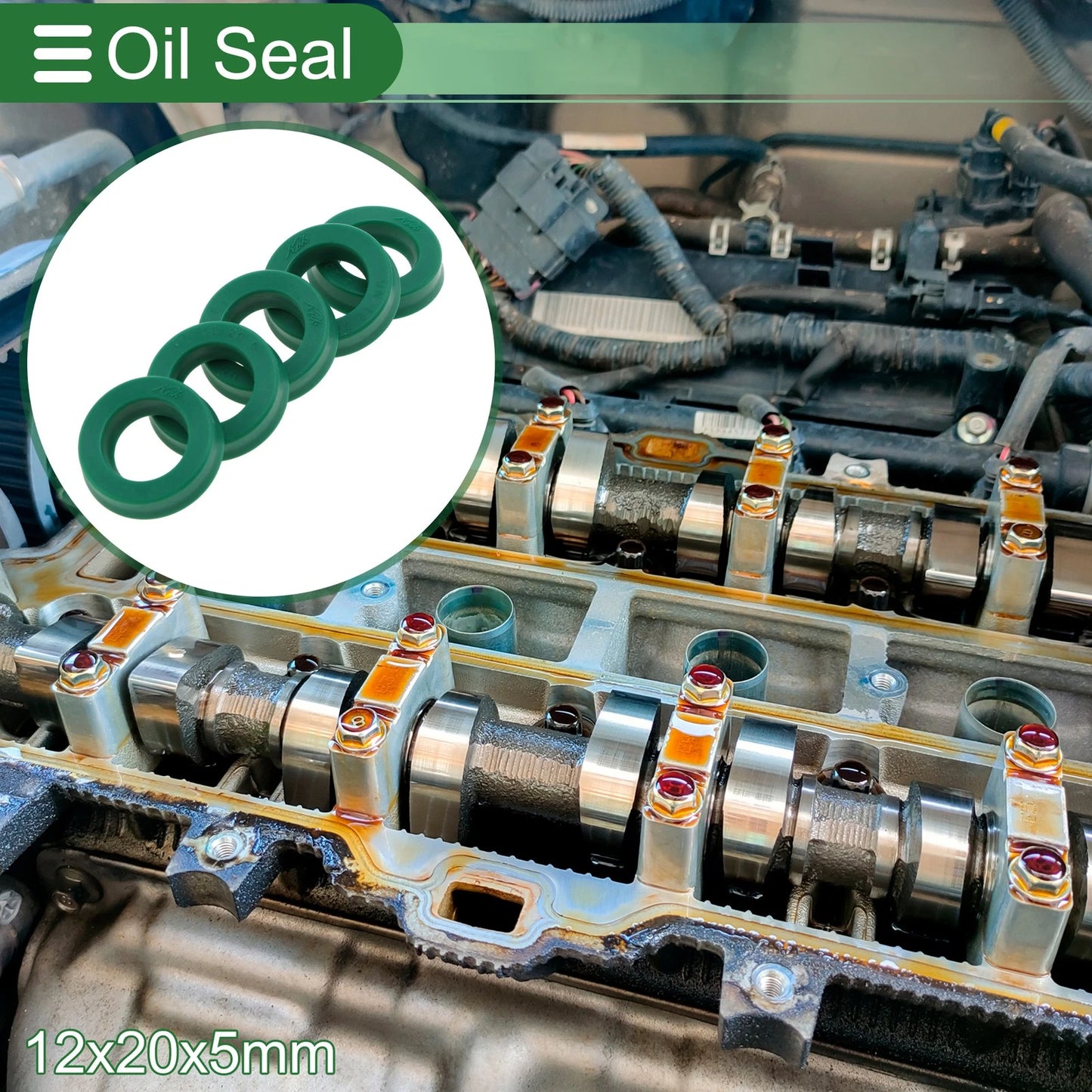 Oil Seal 12x20x5mm 5 Pcs Seal Ring Rotary Shaft TPU High Pressure Green