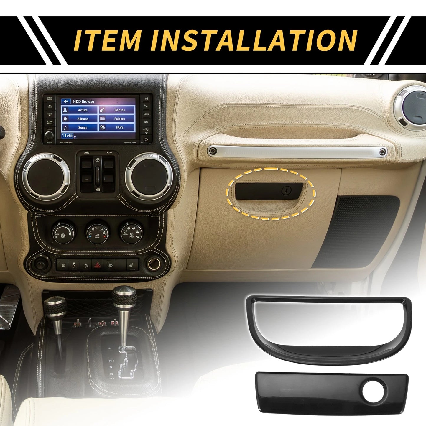 Glove Box Handle Switch Cover for Jeep Wrangler JK (2007-2017) Black