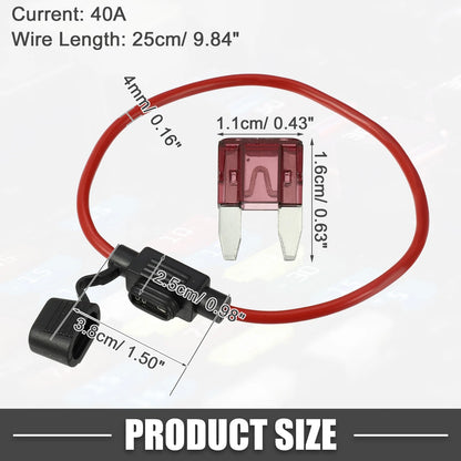 40A Mini Blade Style Fuse Set with 12 AWG Holder for Car